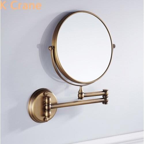 Makeup Mirror Bathroom Wall Mounted 3X Magnifying Mirrors Round Antique Gold Shaving Mirror 8 Inch Double Sides Folding Mirror