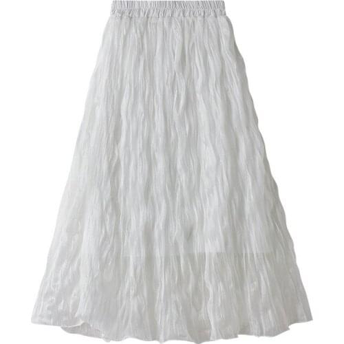 2021 Summer New Simple White Fairy Skirt Elastic High Waist Slim All-match Casual Sweet Women A-line Pleated Skirt Free Shipping