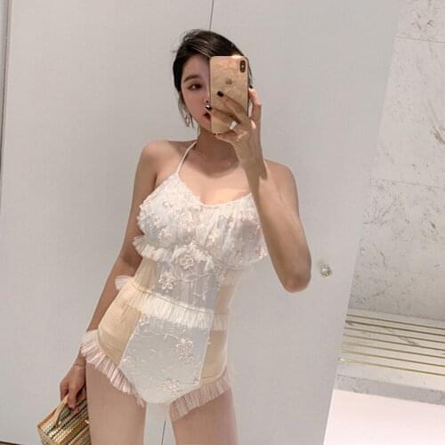 Swimsuits Woman One Piece Swimsuit With Push Up Women Swimming Trikini Female White New Cover Back Fairy Embroidery Solid