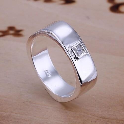 Free Shipping 925 Sterling Silver Ring Fine Fashion Zircon Square Ring Women&Men Gift Silver Jewelry Finger Rings SMTR051