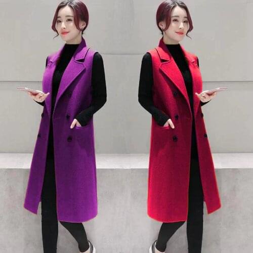 2020 New Women Autumn Spring Woolen Double Breasted Vest Lady Female Casual Sleeveless Solid Plus Size 4xl Long Waistcoat A22