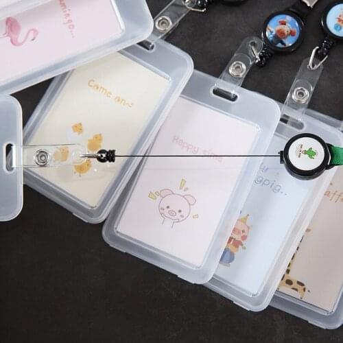 1PCS Student Cartoon Cute Card Holder Bags Transparent Waterproof Plastic Bus Card Holder With String Women Bank Business Card