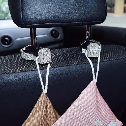 2pcs Car Headrest Hooks Bling Crystal Rhinestones Vehicle Universal Organizer Car Back Seat Headrest Hanger Holder for Bag Purse
