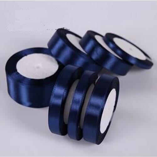 25 Yards Navy Blue Silk Satin Ribbon Wedding Party Decoration Gift Wrapping Christmas New Year Apparel Sewing Fabric Ribbons