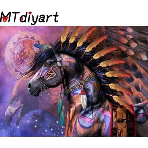 Diamond Painting 5D DIY Indians Horse Full Drill Embroidery Cross Stitch Mosaic Art Kit Animal Mural Home Wall Sticker Decor Set
