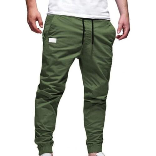 Hot！Multi Pockets Slim Fashion Training Slacks Deep Crotch Trousers Ankle Tied Mid Waist Cargo Pants Men Sweatpants for Jogging