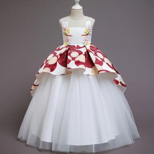 Girls Flower Unicorn Princess Party Long Dresses For Teenager Children Kids Elegant Chirstmas Wedding Vestidos Clothing for 4-12