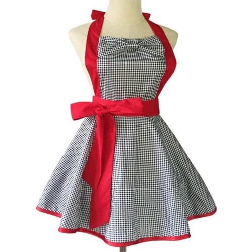 Home Sleeveless Apron Black And White Grid Layer Big Bow Cotton Fabric Skirt Home Kitchen Cooking Aprons For Woman Adult Bibs