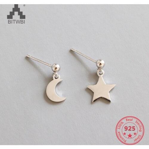 Elegant 925 Sterling Silver Pearl Glossy Star Moon Earrings Celebrity Jewelry