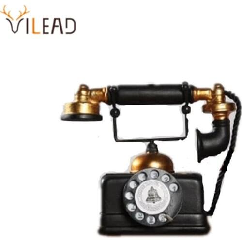 VILEAD 17cm Resin American Industrial Style Telephone Figurine Retro Model Living Room Study Simulation Crafts Decoracion Hogar