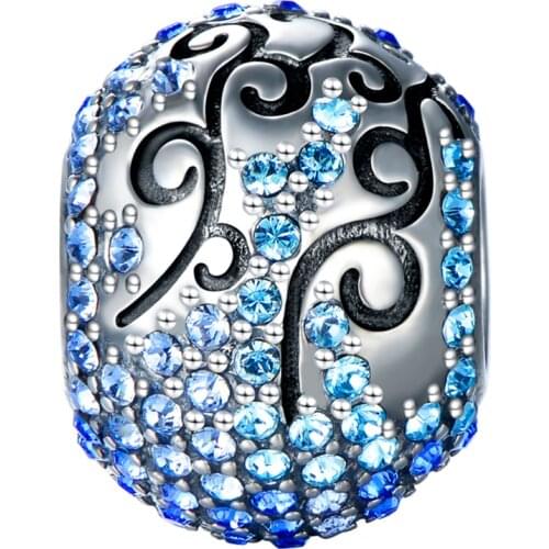 GW 925 Sterling Silver With Blue Bead charm Bracelet Beads fit Snake Chain for Women