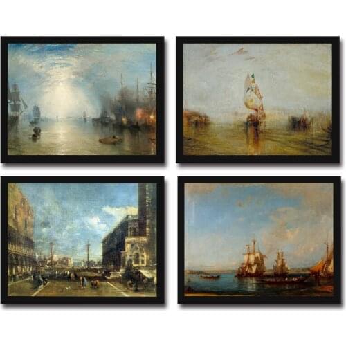 Cotton no frame classical ships sea house scenery canvas printings oil painting printed on cotton wall art decoration picture