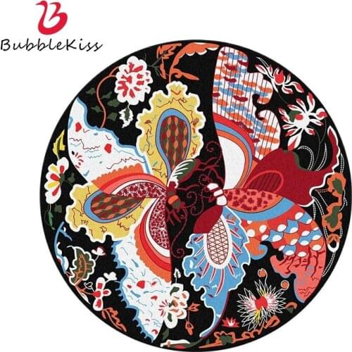 Bubble Kiss Round Carpets Chinese Style Printed Rugs Living Room Home Carpet Retro Butterfly Mat Non-Slip Bedroom Decor Area Rug