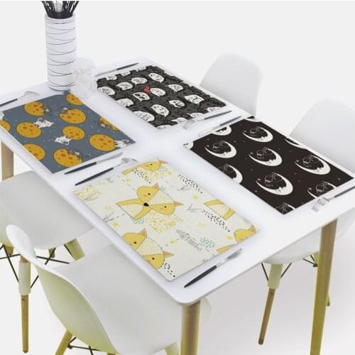 Cute Cartoons Placemat for Dining Table Cat Fox Drink Coaster 32x42cm Rectangle Coasters Tableware Mat Kitchen Decoration Mat