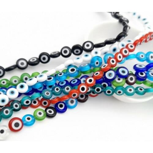 6/8/10mm Multicolor Round Flat Shape Evil Eye Beads Lampwork Glazed Glass Beads for Bracelet Necklace DIY Jewelry Making