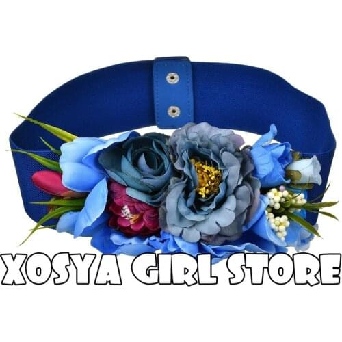 Fashion Women Elastic Wide Corset Belt For Women Glass Crystal Ceinture Ladies Thin Flower inlaid Belt Waist Girdle BW06