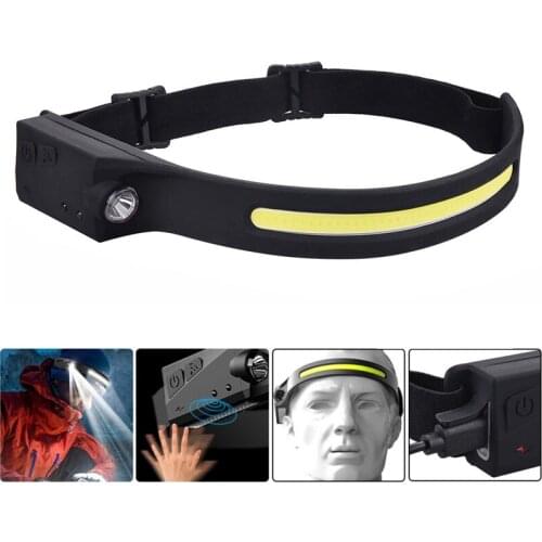 Powerful COB LED Riding Headlamp Induction Head Torch Light 1200mAh USB Rechargeable Flashlight Work Light 3Modes Camping B