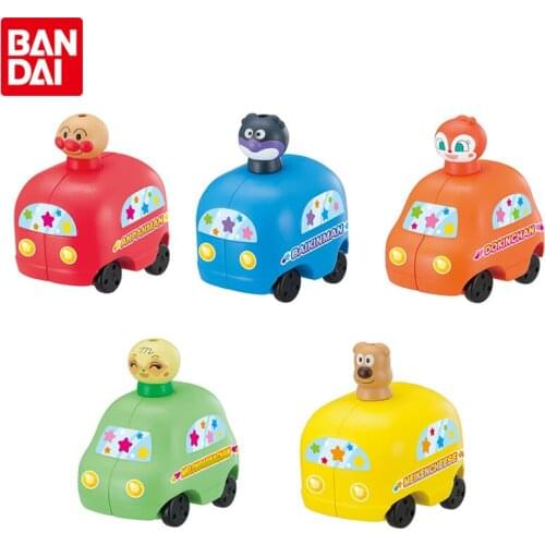 Bandai Genuine Gacha Anpanman Pull Back Model Car Baikinman Dokin-chan Cheese Dog Cute Anime Action Figures Toys Gifts for Kids