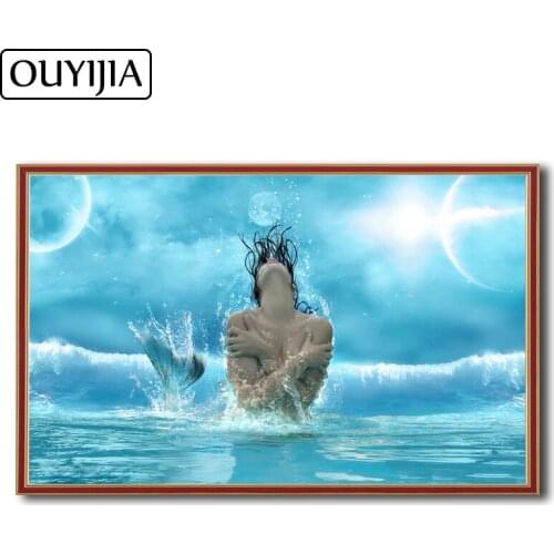 OUYIJIA Oil Mermaid 5D DIY Siren Beauty Diamond Painting Embroidery Diamond Cross Stitch Mosaic Rhinestone Home Decoration Fish