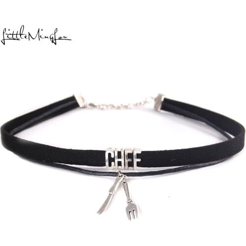 Little Minglou fashion CHEF Choker Necklace Knife fork Charm Pendant handmade Collar Jewelry choker for women Collares Mujer