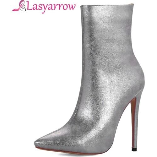 Lasyarrow Sexy Stiletto Women Booties Zipper Pointed Toe High Heels Ankle Boots Fashion Botas Mujer Autumn Lady Shoes Women F417