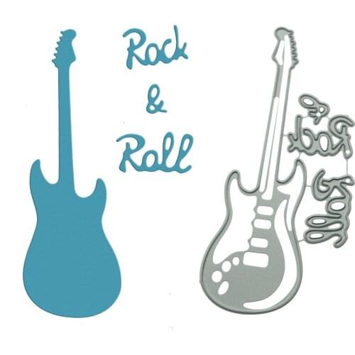 Guitar Shape Cutting Dies Scrapbooking with Rock & Roll Letter Pattern Craft Paper Cutter Metal Mold Photo Album Decorating