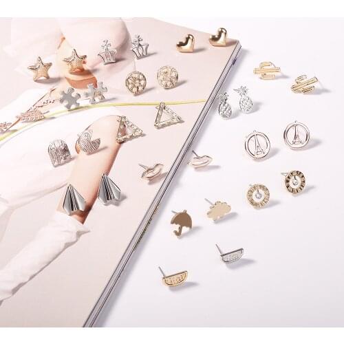 Simple Small Stud Earrings For Women Gold color Heart Star Crown Geometric Tiny Earrings Trendy Korean jewelry Accessories 2021