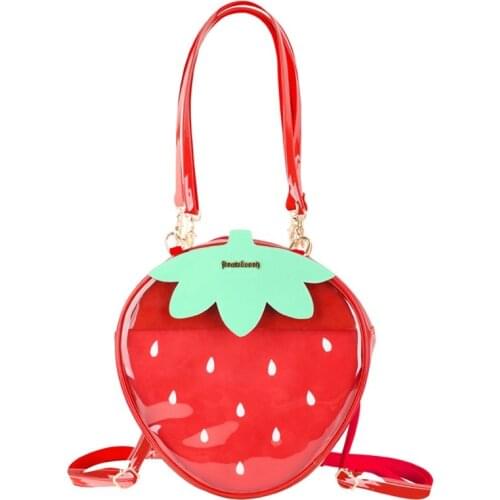 Strawberry Lolita Bag Ita Bag Clear Backpack for Teenage Girls Schoolbag Ladies Transparent Backpack bag Red Itabag PU Leather