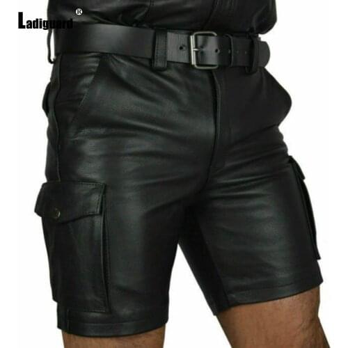 Garmenting Men PU Leather Shorts Sexy New Summer 2020 Male Punk Style Zipper Dance Shorts Black Faux Leather Skinny Short Pants