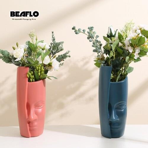 Modern Plastic Vases Living Room Decoration Ornaments Flower Pot Human Face Vases for Flower Arrangements Home Decoration