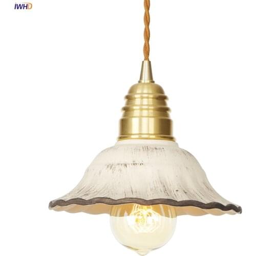 IWHD Japan Style White Ceramic Pendant Light Caft Dinning Living Room Cafe Nordic Modern Copper Hanglamp Luminaria Lighting LED