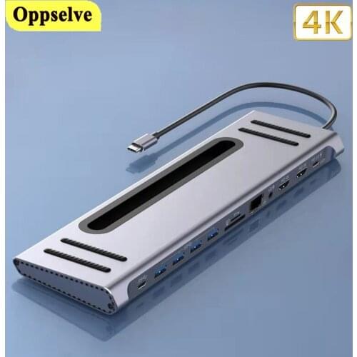 USB Type C Hub 12-in-1 Adapter PD Fast Charge HDMI-compatible VGA RJ45 TF/SD USB3.0 Audio Jack 3.5mm Splitter For MacBook Lenovo