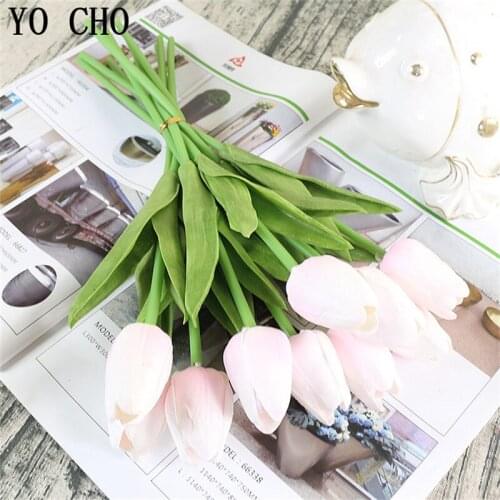 YO CHO 21PCS/LOT Mini Tulips Real Touch Flowers Wedding Decoration Flower PU 12 Colors Home Paty Decoration Mothers Day Gift