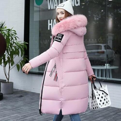 Woman Parkas Clothes Zip Fur Collar Winter Coats Women Down Jackets 2021 Long Slim Solid Color Coat Female Jackets Outerwears