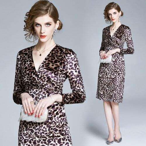 ZUOMAN Women Autumn Elegant Leopard V-neck Dress Festa High Quality Cocktail Party Robe Femme Vintage Designer Office Vestidos