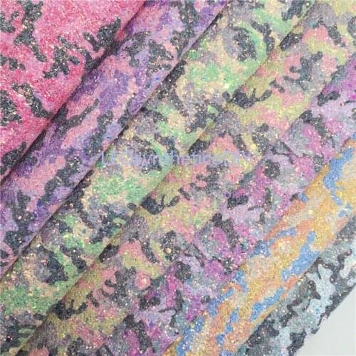 1PC 21X29CM Chunky Glitter Leather, Camouflage Printed Glitter Leather Sheets For Making Bows LEOsyntheticoDIY T382