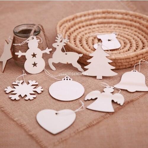 100 Packs DIY Christmas Wooden Pendants Ornaments Christmas Party Decorations Snowflakes Deer&Tree Tree Ornaments Kids Gifts