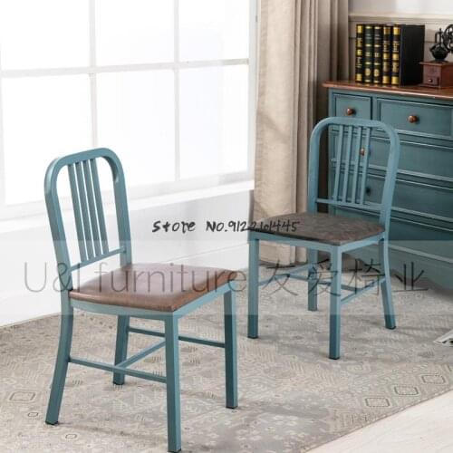 American navy chair wrought iron chair restaurant chair dining chair simple high-end leather steel frame dining chair shipping s