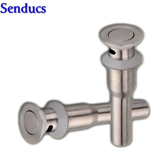 Free shipping senducs stainless steel bathroom wash basin drain with brushed surface bathroom pop up basin sink drainer