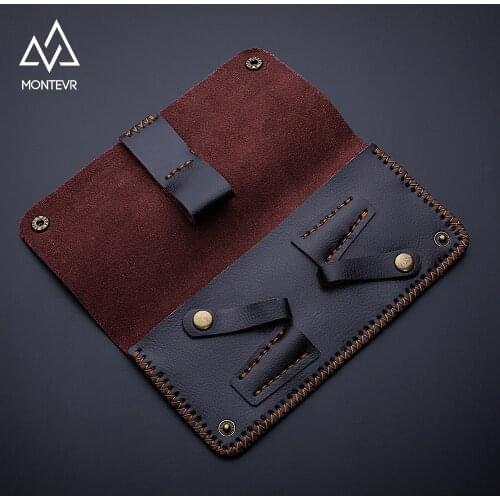Genuine leather hair scissors case salon hair tools case for 2pcs scissors barber bags