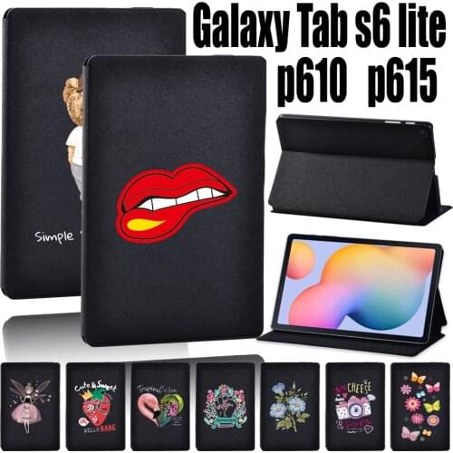 For Samsung Galaxy Tab S6 Lite P610/P615 10.4 Inch Tablet Case Cute Cartoon Pattern Series Leather Protective Cover + Stylus
