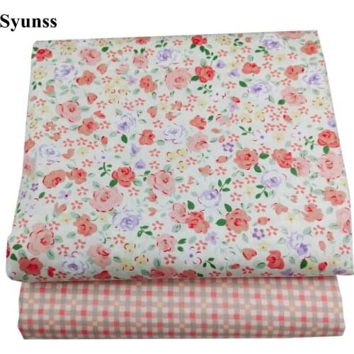 Syunss Color Floral Grid Print Twill Cotton Fabric DIY Handmade Sewing Patchwork Baby Cloth Bedding Textile Quilting Tilda Tissu