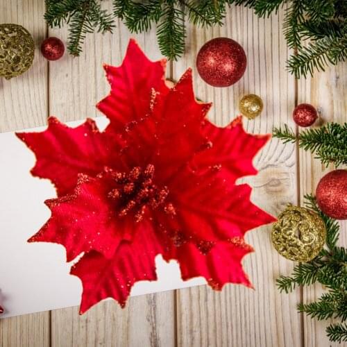 DIY Artificial Christmas Flowers Wedding fake Flowers Christmas Tree Ornaments Decoration Flower Head Christmas 1pc