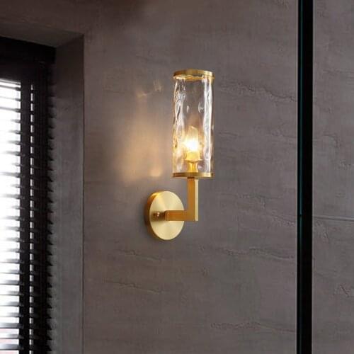 Home Indoor Copper Wall Lamp for Bedroom Bedside Lamp American Vintage wall fixtures Background Stair Corridor glass wall sconce