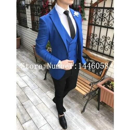 Elegant Wedding Groom Suit 2020 New Arrival Tailor Made Mens Suits 3 Pieces Royal Blue Casual Tuxedo Jacket Prom Suits For Men