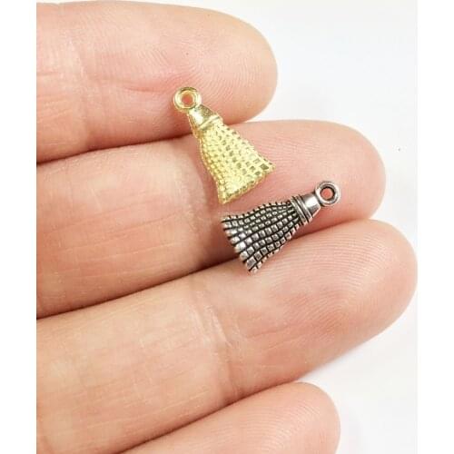 Eruifa 20pcs 10*7mm Mini Tassel Zinc alloy Women charms Wholesales necklace,earring bracelet jewelry DIY handmade 2 colors