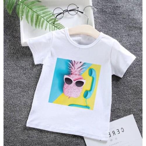 Kawaii Pineapple Call Listen To Songs Funny Printed T Shirts For Baby Girls Fashion Boys T Shirt Leisure Toddler Shirts Harajuku