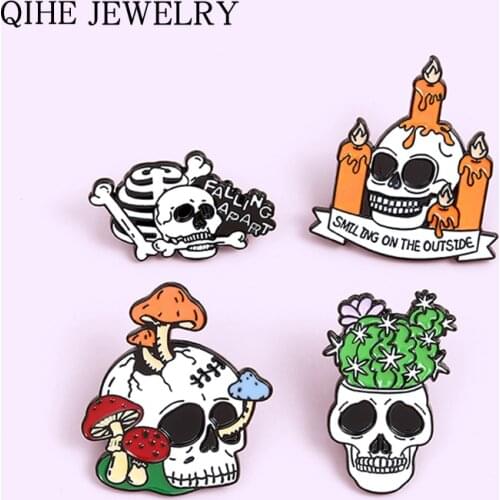 Happy Halloween Collection Holiday Enamel Pins Candle Skull Plant Punk Gothic Badges Brooches for Women Men Jewelry Wholesale