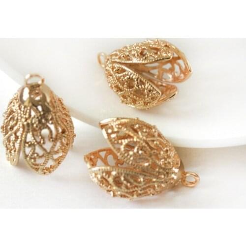 Lippo 10pcs Pendant Bails Bead Caps Flower End Cap Bead Gold 24K Pendant Pearl Caps Components Jewelry Accessories wholesale