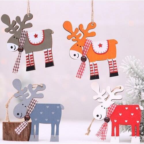 Cute Wooden Elk Christmas Tree Decorations Hanging Pendant Deer Craft Ornament Xmas Ornaments for Home New Year 2022